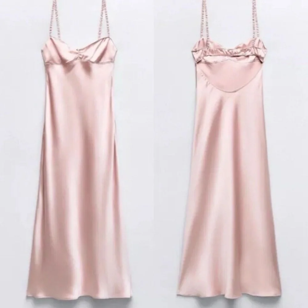NWT Zara Pink Satin Slip midi Dress - Picture 3 of 11